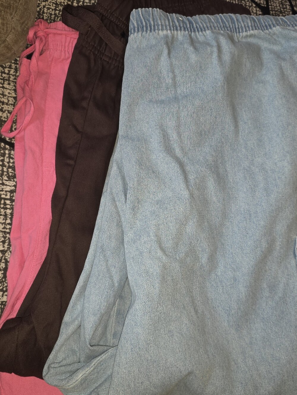 3 Pairs Womens  Elastic-Waist Bottoms in Light Blue, Brown & Pink -